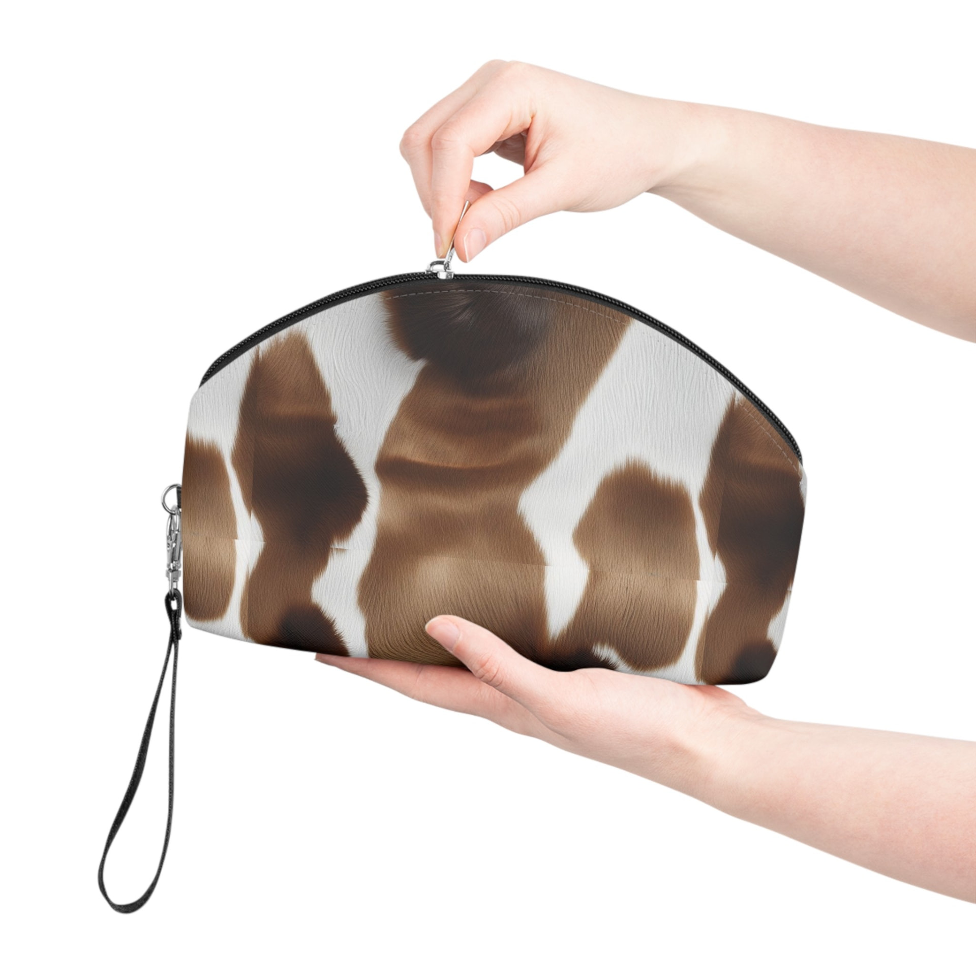 Cowhide Print Makeup Pouch with Wristlet